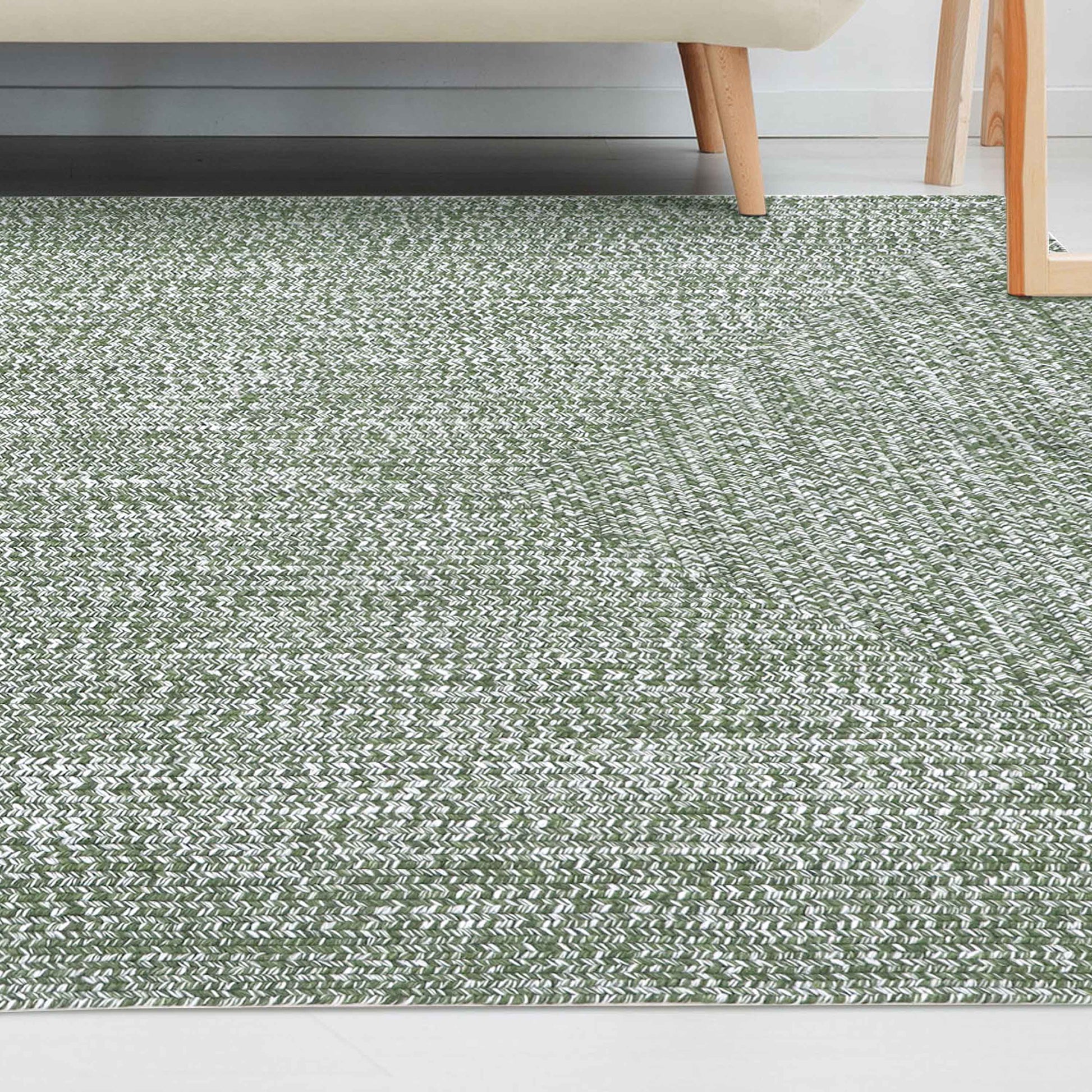 Multi Toned Braided Area Rug Bohemian Indoor Outdoor Rugs - Green-White