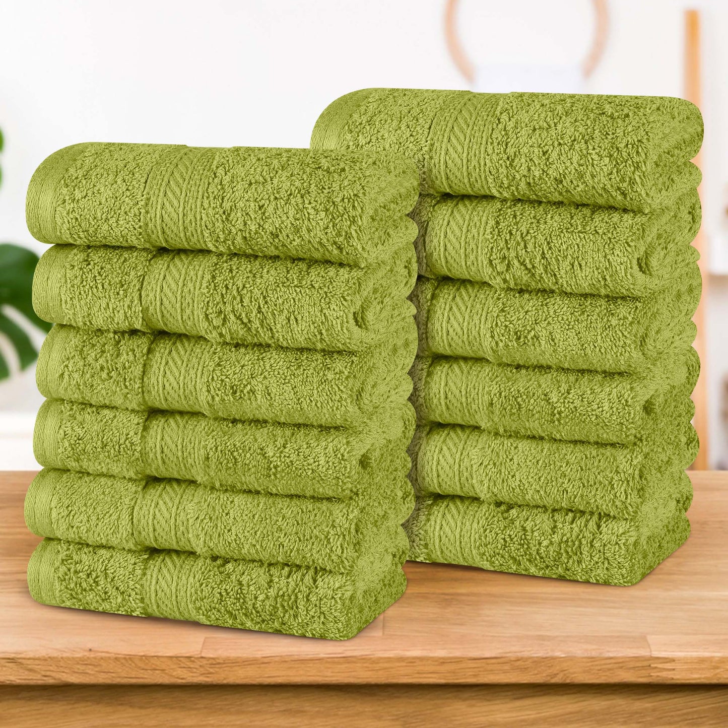 Atlas Cotton Absorbent Heavyweight Face Towel Washcloth Set of 12 - GreenEssence