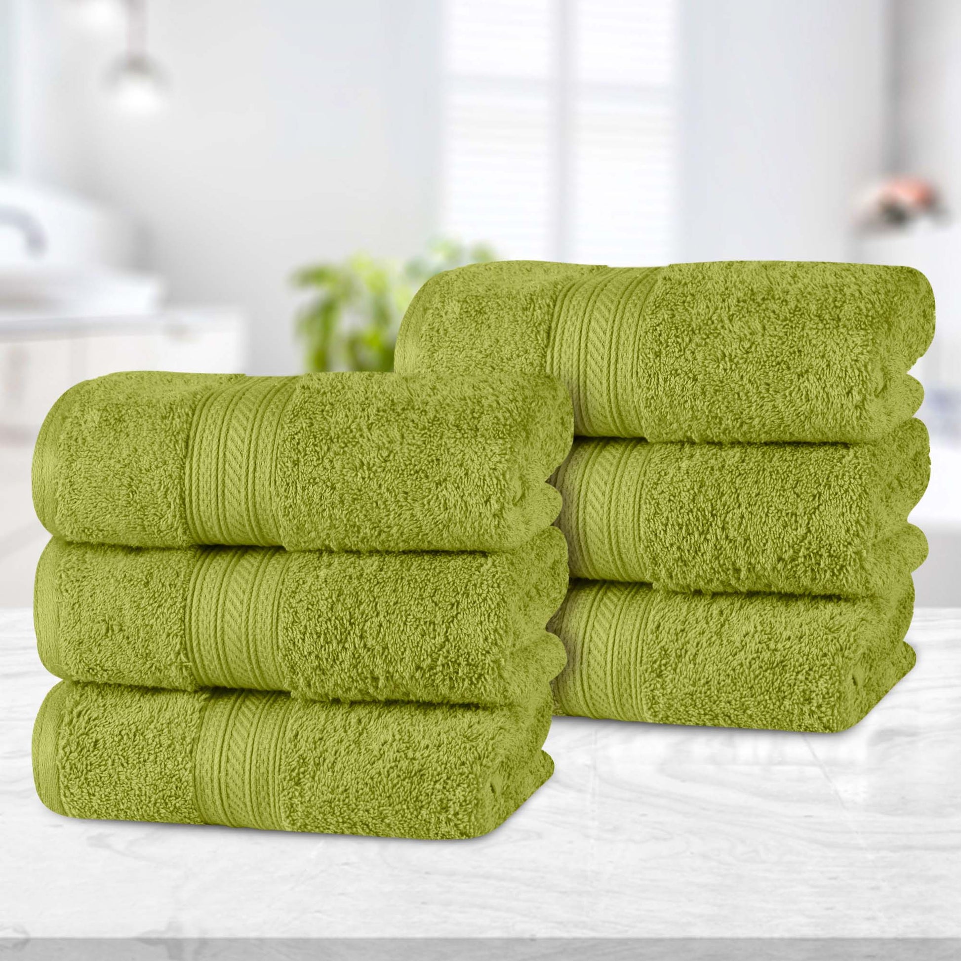 Atlas Cotton Plush Absorbent Heavyweight Luxury Hand Towel Set of 6 - GreenEssence