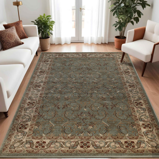 
Heritage Traditional Floral Scroll Indoor Area Rug Or Runner - Green
