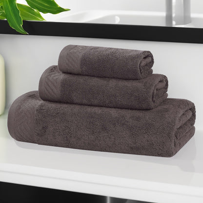 Basketweave Egyptian Cotton Solid 3 Piece Assorted Towel Set - Gray