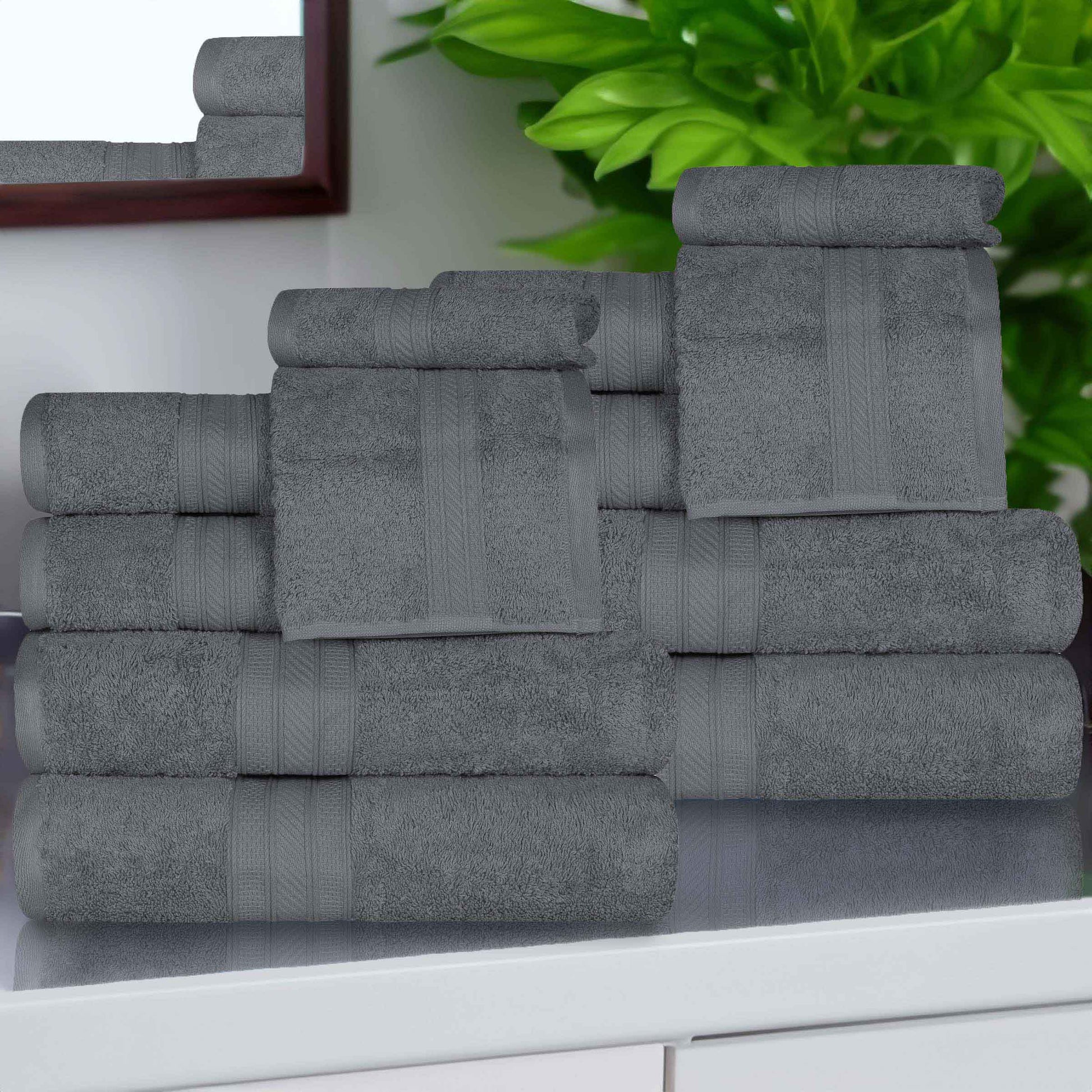 Atlas Cotton Plush Absorbent Heavyweight 12 Piece Assorted Towel Set - Gray