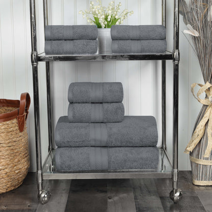 Cotton Heavyweight Absorbent Plush 8 Piece Towel Set - Gray