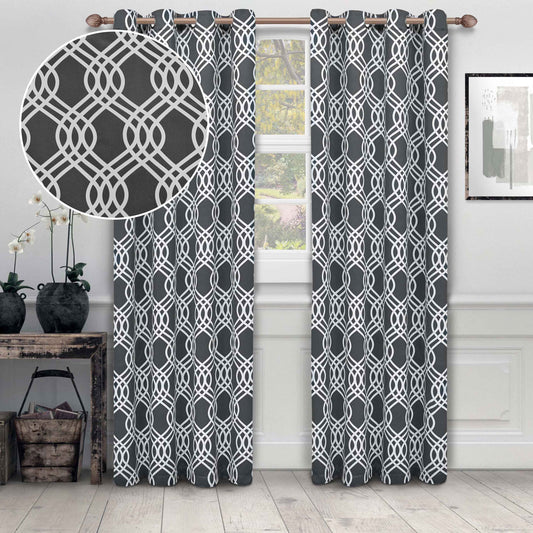 Ribbon Machine Washable Room Darkening Blackout Curtains, Set of 2 - Gray