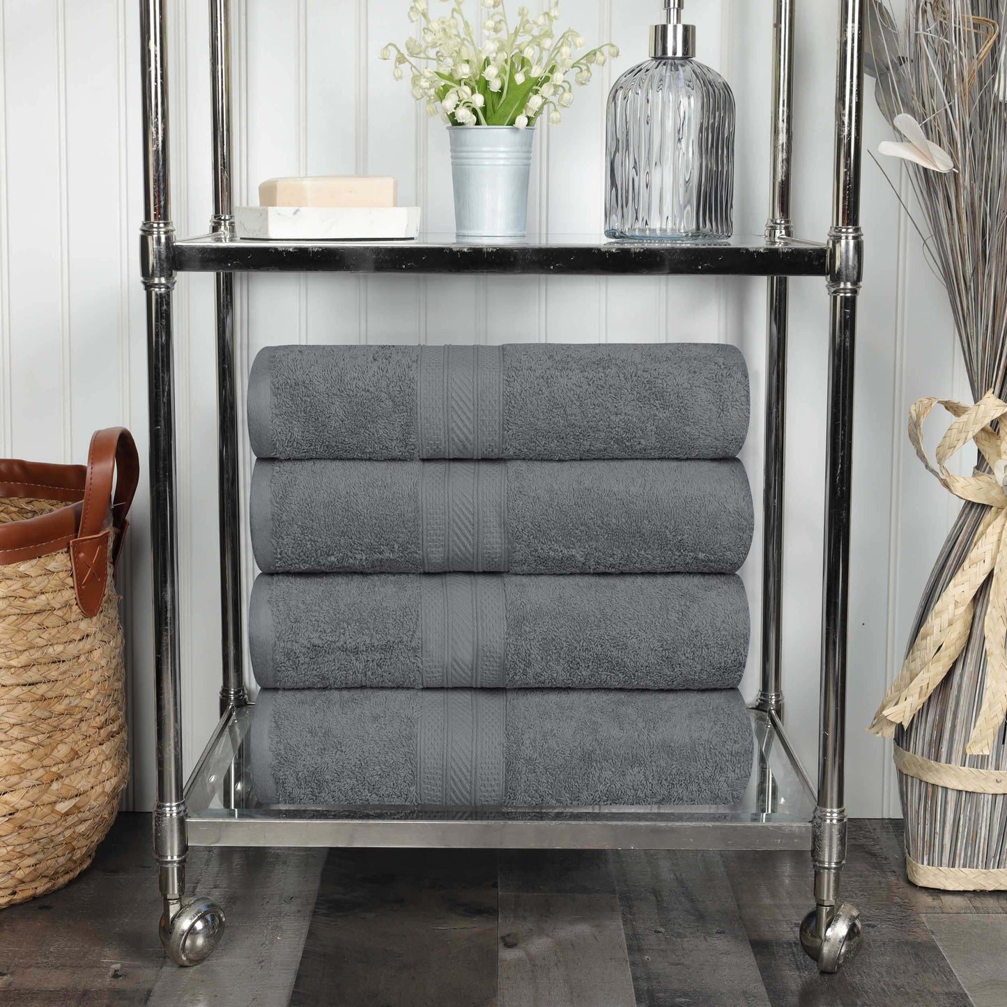 Cotton Heavyweight Luxury 4 Piece Bath Towel Set - Gray