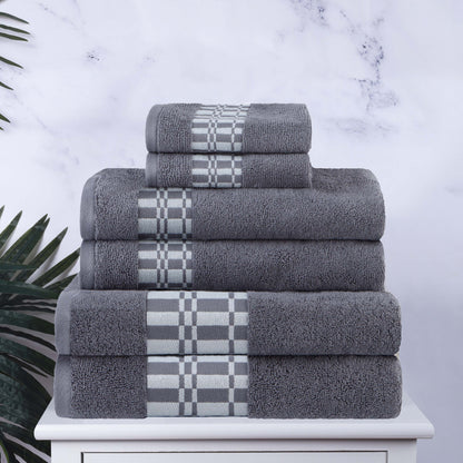 Larissa Cotton Geometric Border 6 Piece Assorted Towel Set - Gray