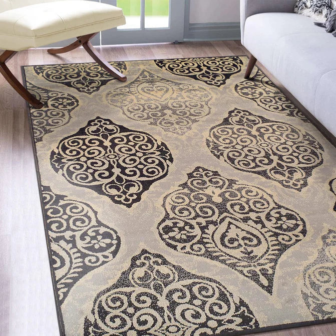 Amherst Medallion Damask Indoor Area Rug Or Runner Rug - Gray