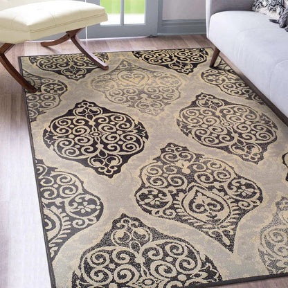 Amherst Medallion Damask Indoor Area Rug Or Runner Rug - Gray