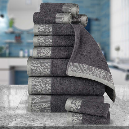 Wisteria Cotton Medium Weight Floral Jacquard 12 Piece Towel Set