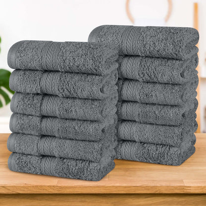 Atlas Cotton Absorbent Heavyweight Face Towel Washcloth Set of 12 - Gray