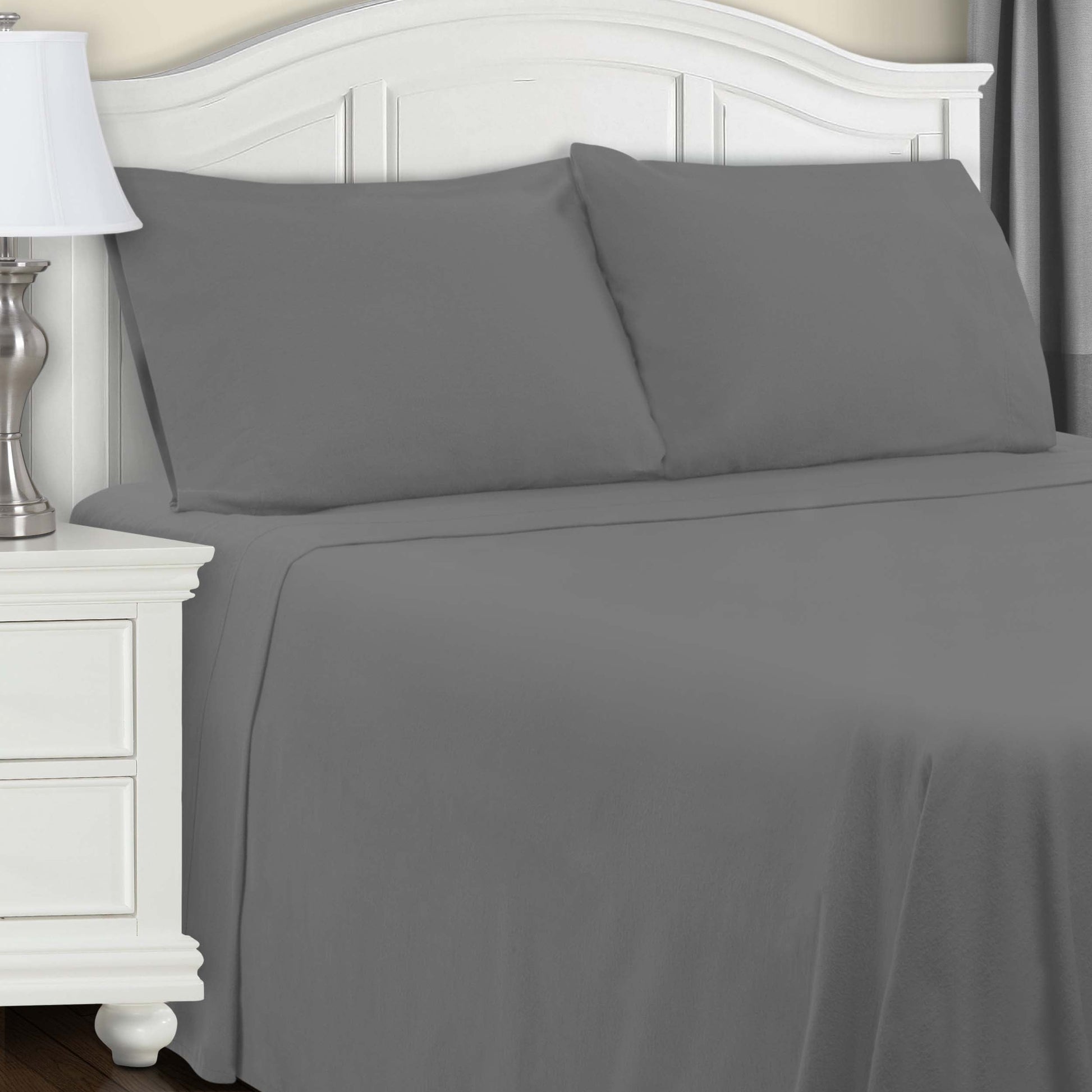 Cotton Flannel Trellis Solid Deep Pocket Sheet Set - Gray