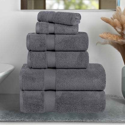 Zero-Twist Cotton Quick-Drying Absorbent Assorted 6 Piece Towel Set - Gray