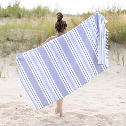 Racer Stripe Fouta 2 Piece Beach Towel Set with Tassels