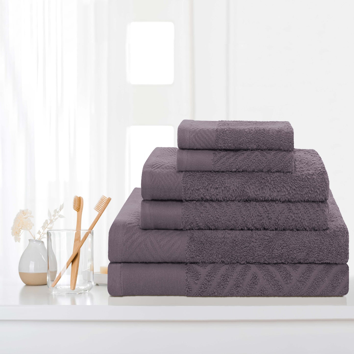 Egyptian Cotton Medium Weight Basket Weave 6 Piece Towel Set