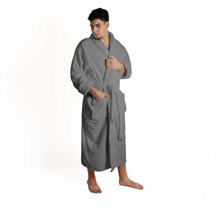 Classic Men's Bath Robe Turkish Cotton Bathrobe with Adjustable Belt - Gray