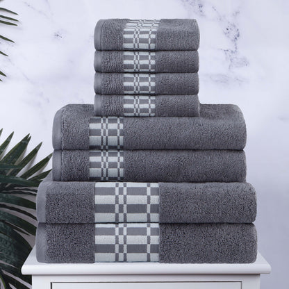 Larissa Cotton Geometric Border 8 Piece Assorted Towel Set - Gray