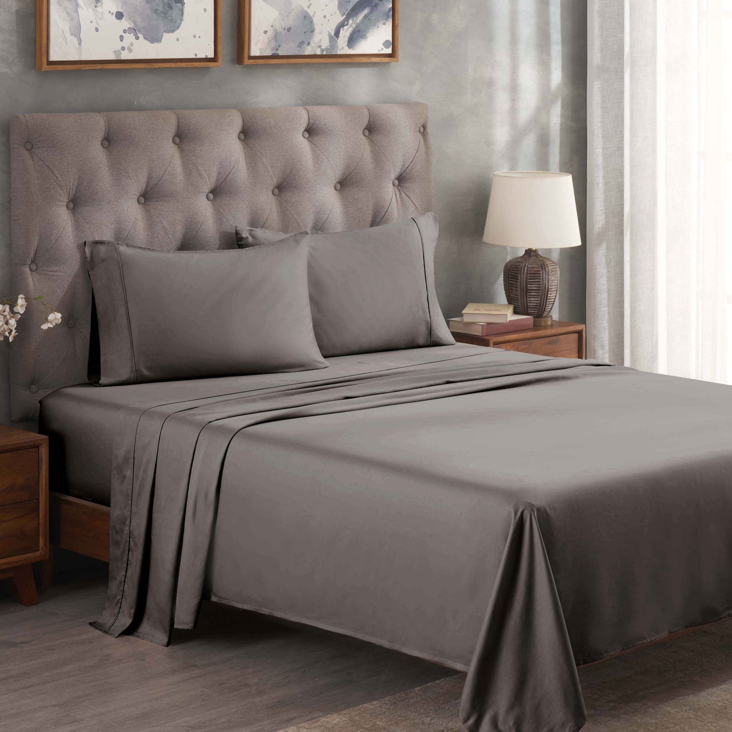 Egyptian Cotton 300 Thread Count Solid Deep Pocket Sheet Set - Gray