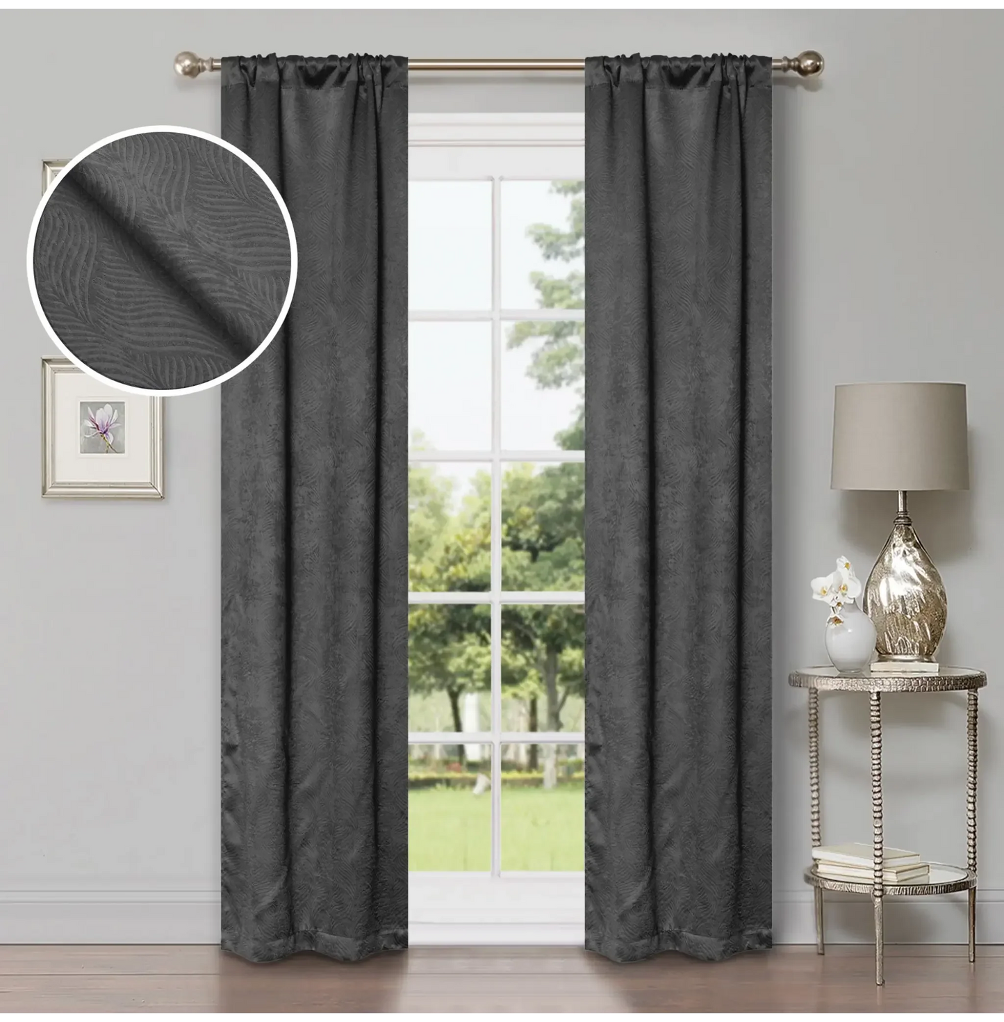 Wave Geometric Washable Room Darkening Blackout Curtains, Set of 2