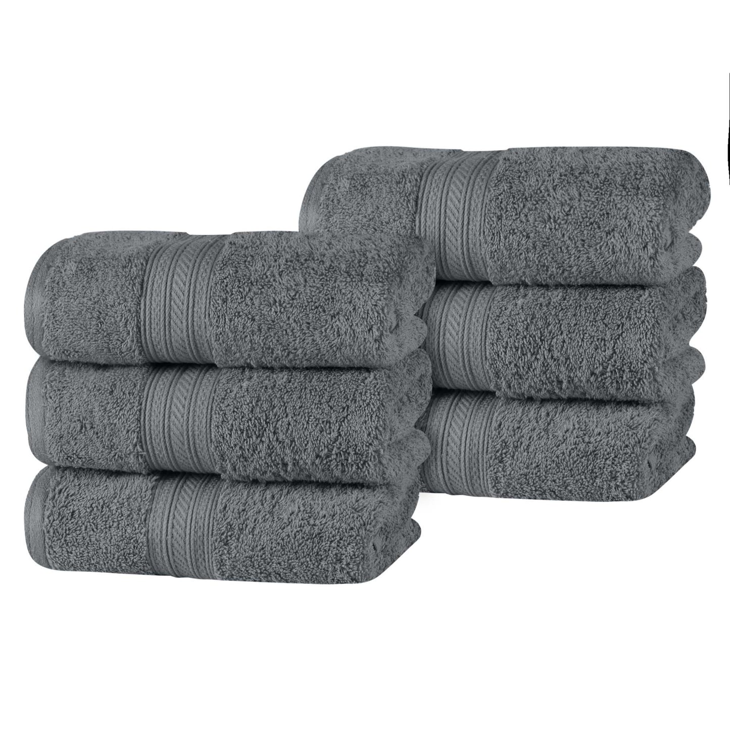 Atlas Cotton Plush Absorbent Heavyweight Luxury Hand Towel Set of 6 - Gray