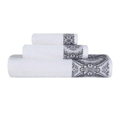 Medallion Cotton Jacquard Textured Soft Absorbent 3 Piece Towel Set - Gray
