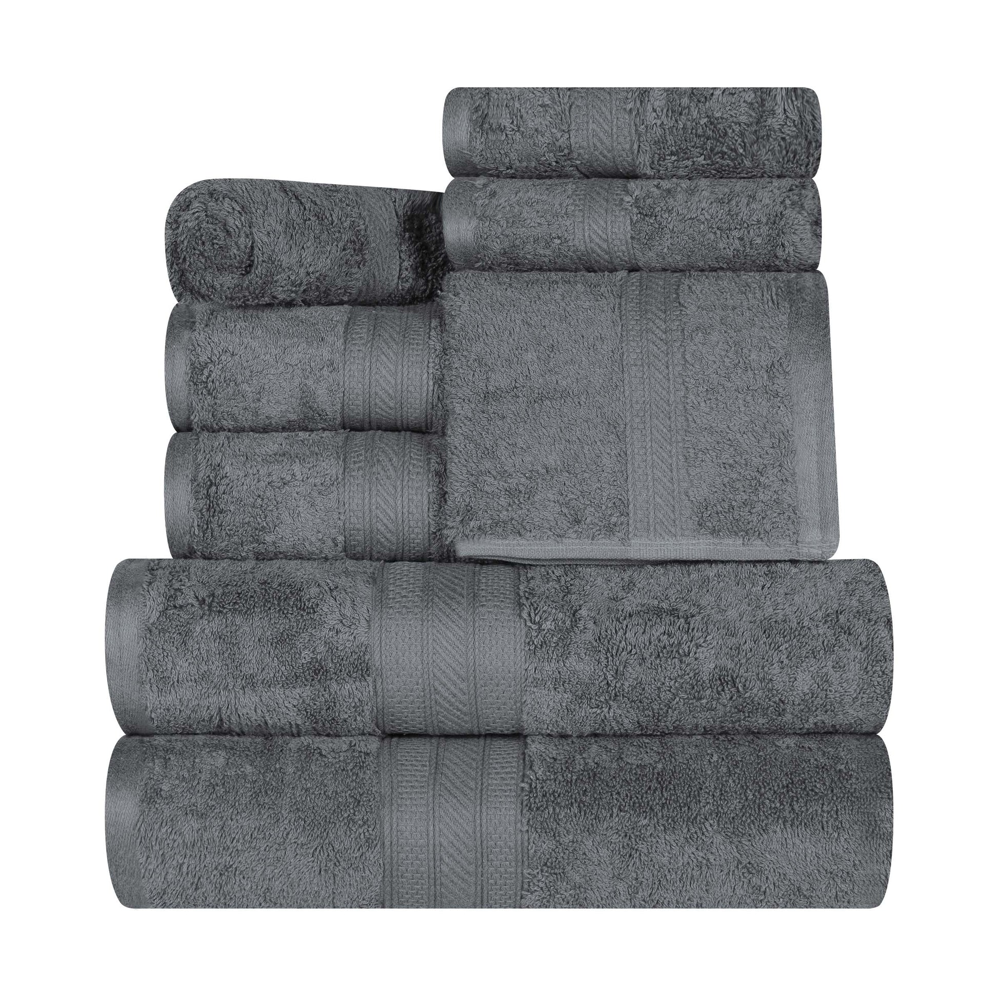 Cotton Heavyweight Absorbent Plush 8 Piece Towel Set - Gray