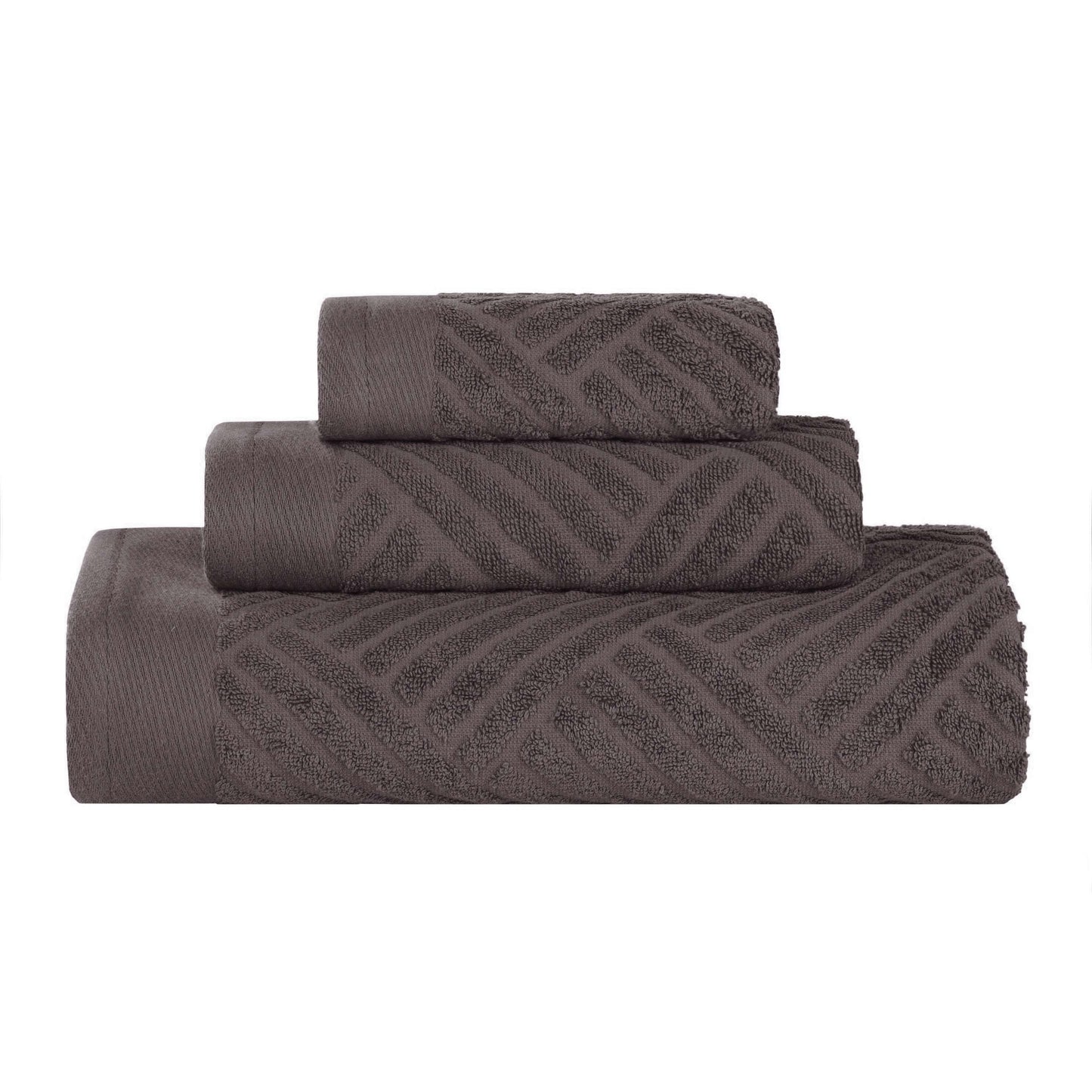 Basketweave Egyptian Cotton Jacquard 3 Piece Assorted Towel Set - Gray