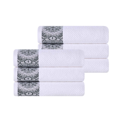 Medallion Cotton Jacquard Textured Soft Absorbent Hand Towel Set of 6 - Gray