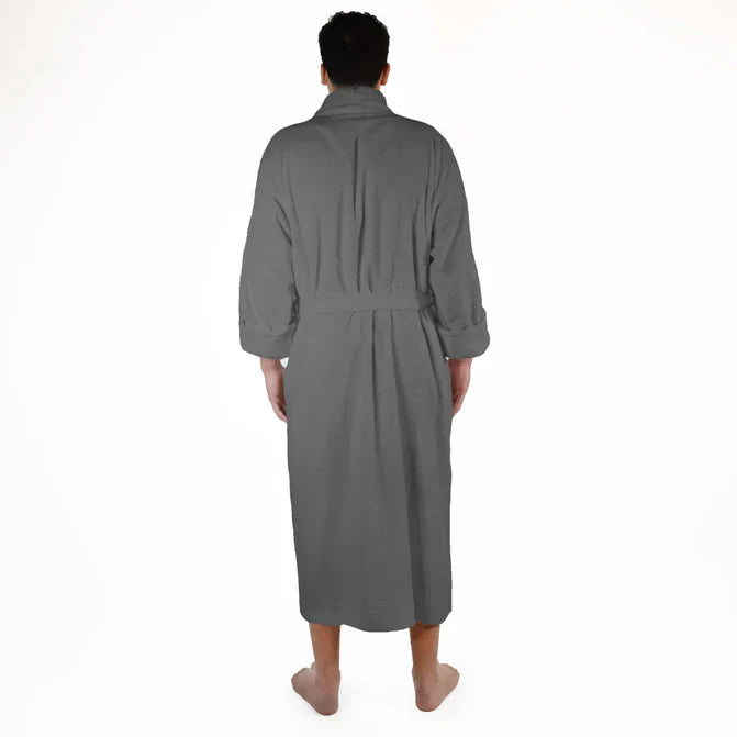 Classic Men's Bath Robe Turkish Cotton Bathrobe with Adjustable Belt - Gray