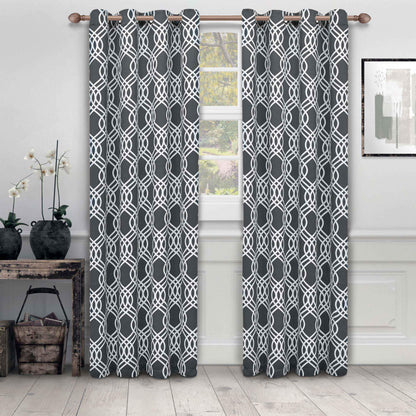 Ribbon Trellis Washable Room Darkening Blackout Curtains, Set of 2