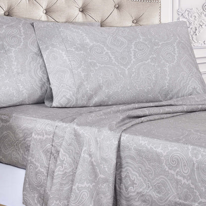 Italian Paisley 600 Thread Count Cotton Blend Deep Pocket Sheet Set - Gray