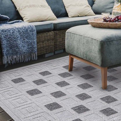 Geometric Greek Key Area Rug Indoor Outdoor Rugs - Gray