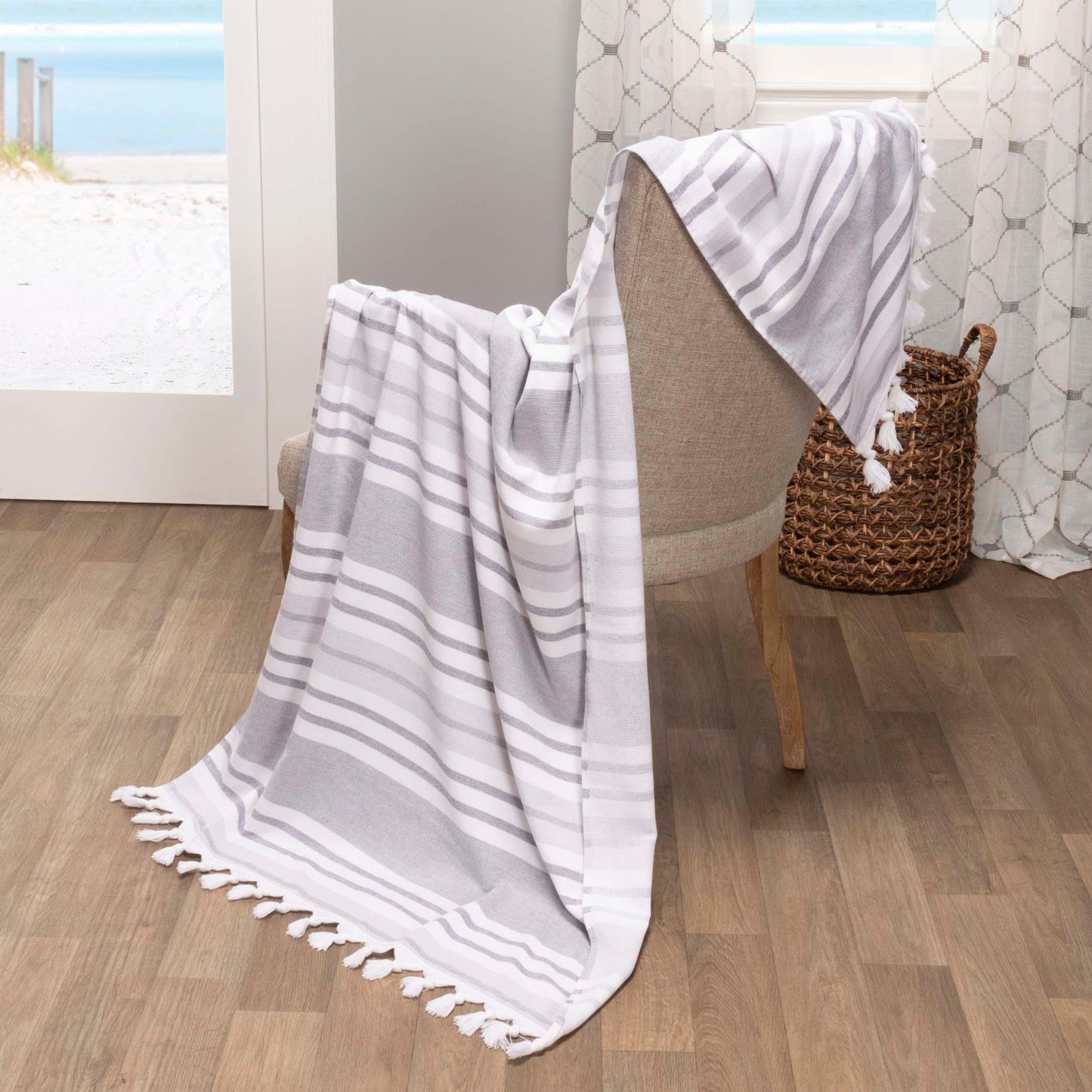 Racer Stripe Fouta 2 Piece Beach Towel Set with Tassels