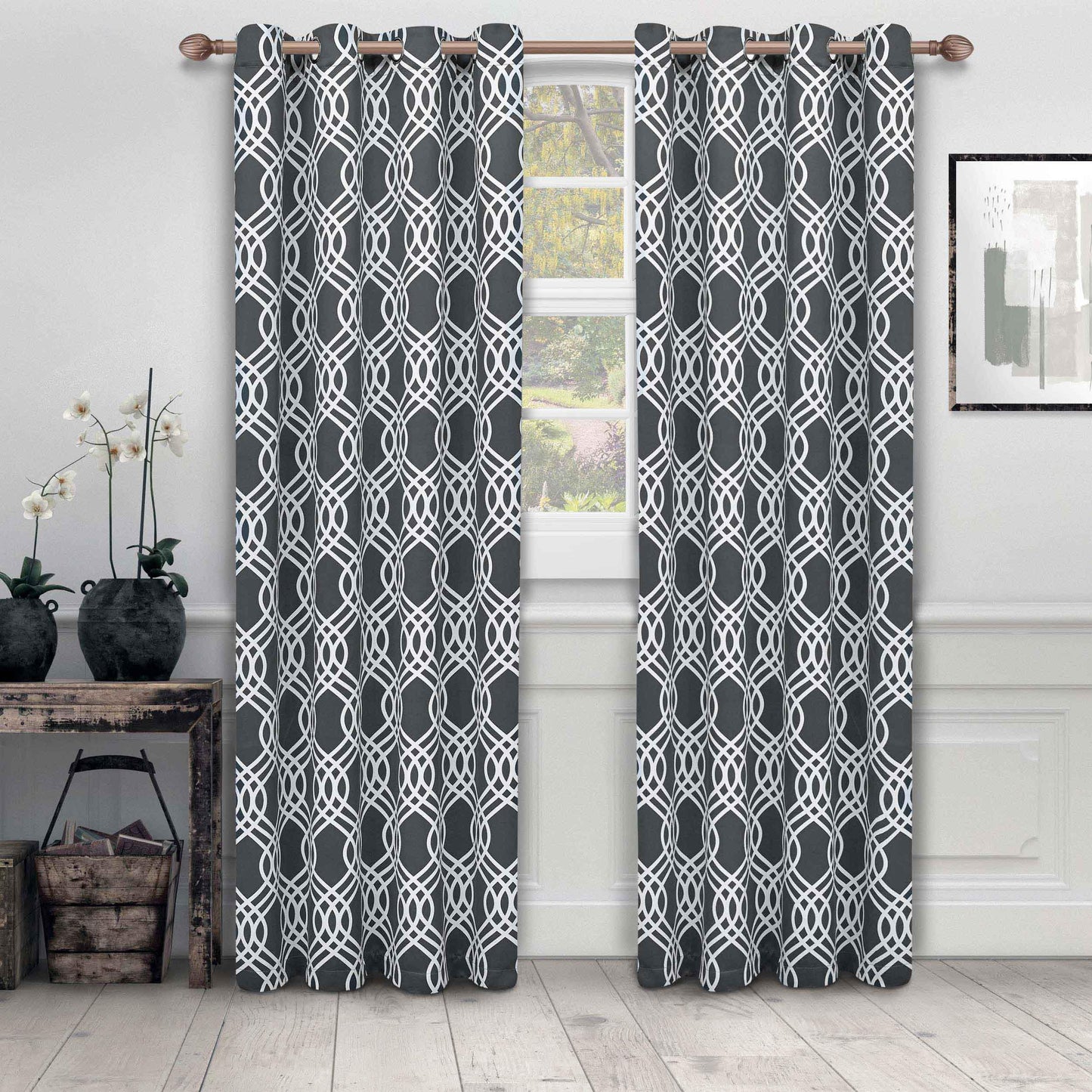 Ribbon Machine Washable Room Darkening Blackout Curtain Set