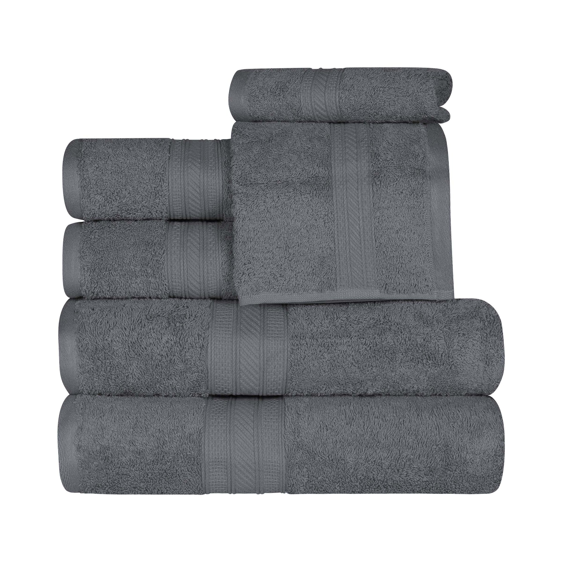 Cotton Heavyweight Absorbent Plush 6 Piece Towel Set - Gray
