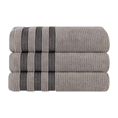 Brea Zero Twist Cotton Ribbed Geometric Border Bath Towel Set of 3