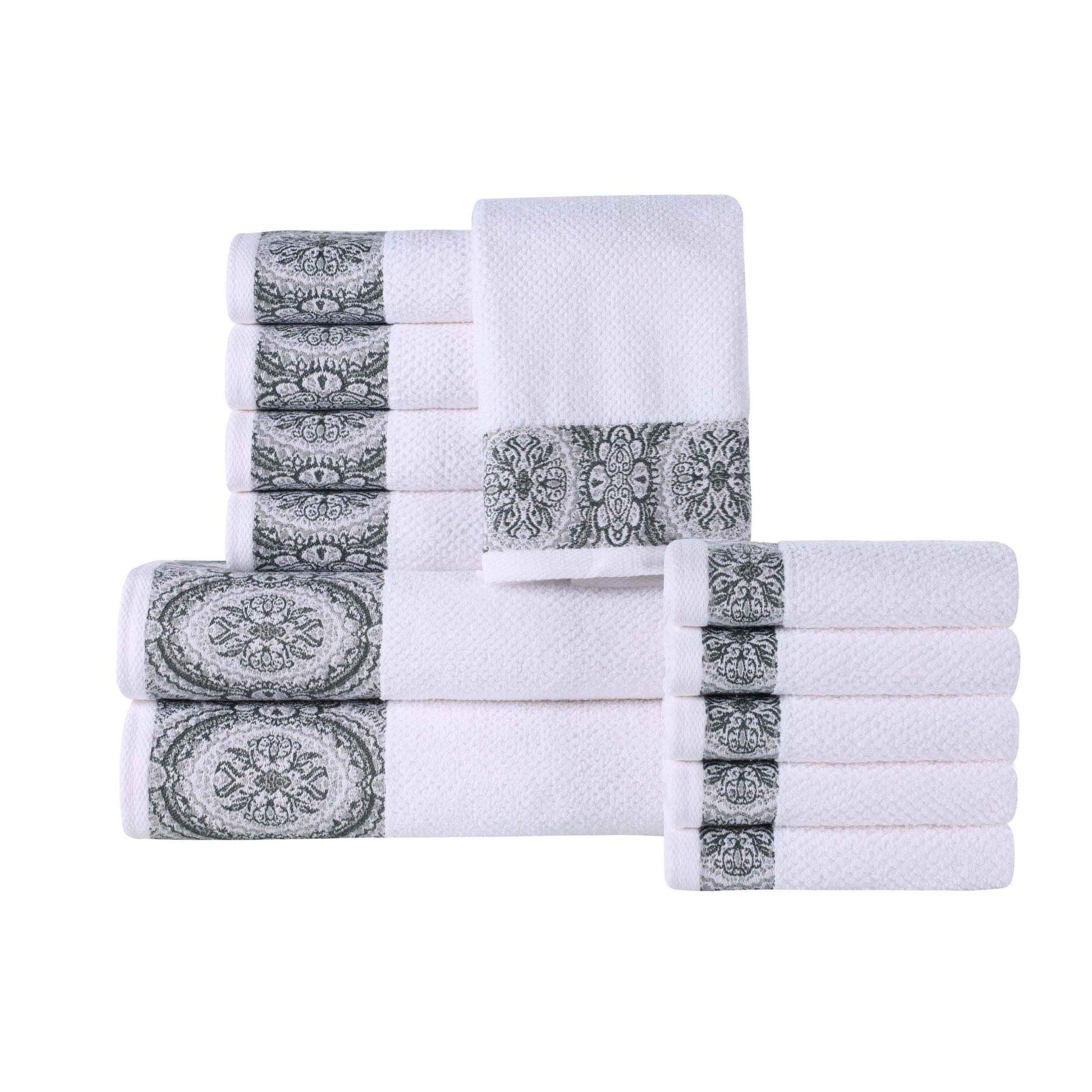 Medallion Cotton Jacquard Textured Soft Absorbent 12 Piece Towel Set - Gray