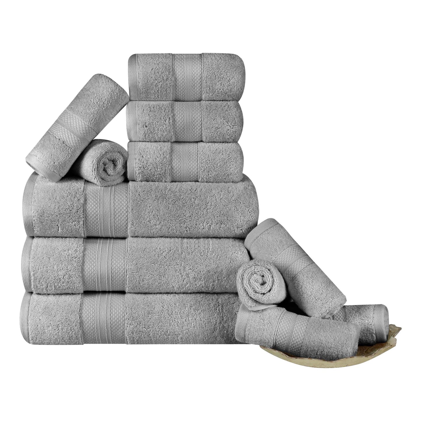 Turkish Cotton Highly Absorbent Solid 12 Piece Ultra Plush Towel Set - Gray