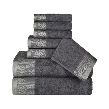 Wisteria Cotton Medium Weight Floral Jacquard Border 8 Piece Towel Set