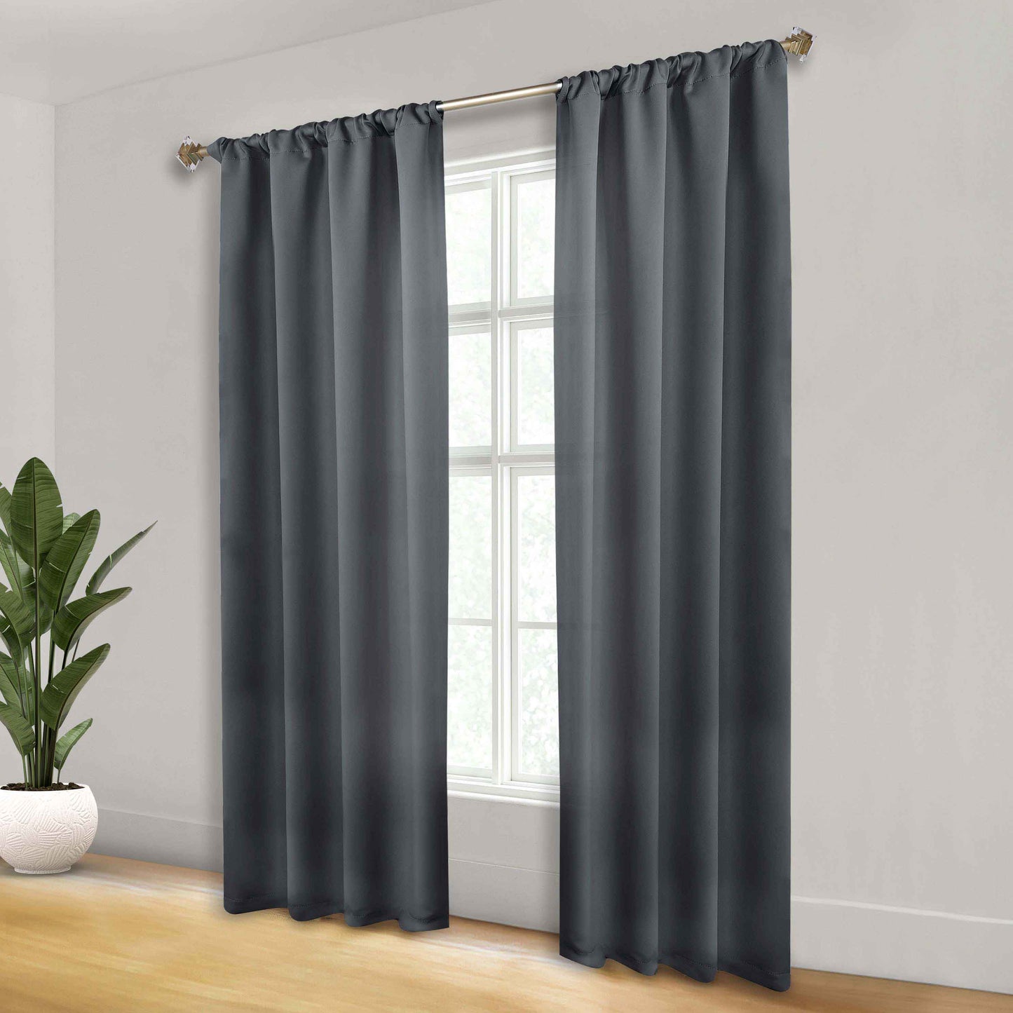 Solid Room Darkening Blackout Curtain Panels, Rod Pocket, Set of 2 - Gray