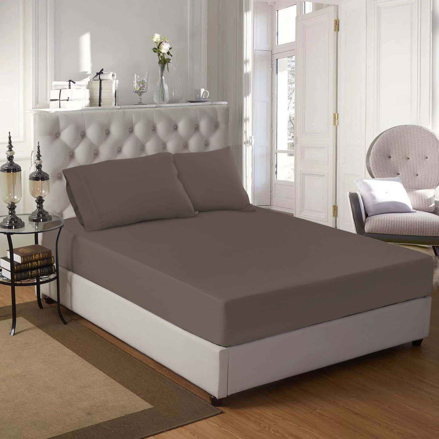 400 Thread Count Egyptian Cotton Solid Deep Pocket Sheet Set - Gray