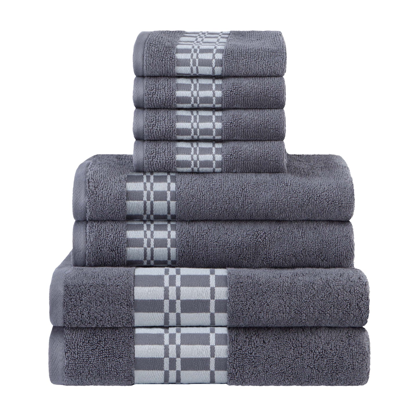 Larissa Cotton Geometric Border 8 Piece Assorted Towel Set - Gray