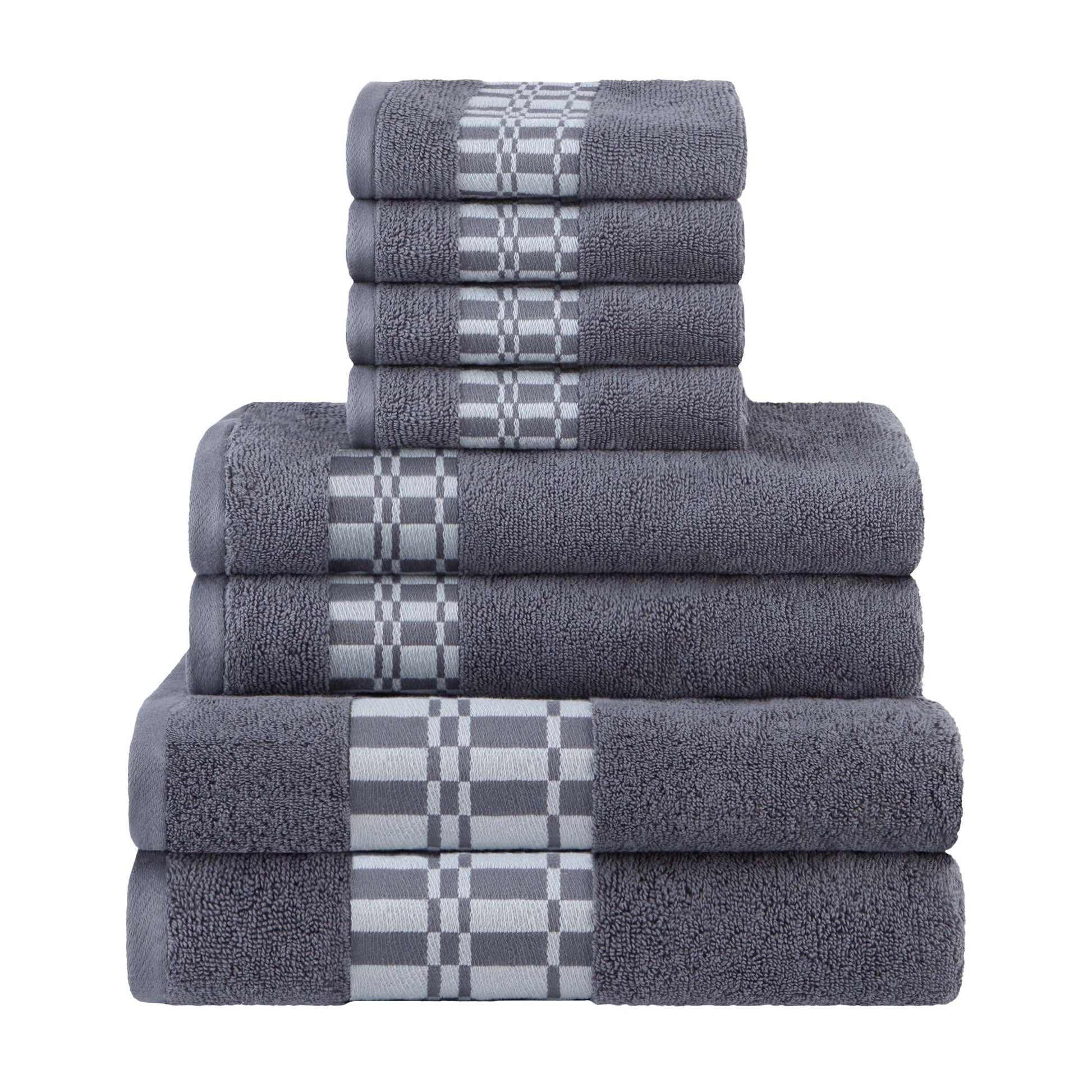 Larissa Cotton Geometric Border 8 Piece Assorted Towel Set - Gray