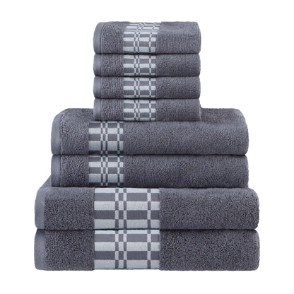 Larissa Cotton Geometric Border 8 Piece Assorted Towel Set - Gray