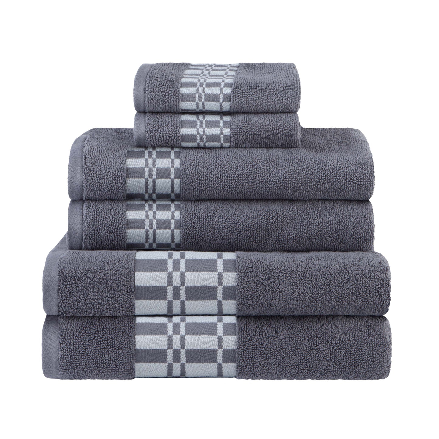 Larissa Cotton Geometric Border 6 Piece Assorted Towel Set - Gray