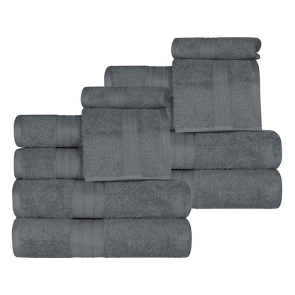 Atlas Cotton Plush Absorbent Heavyweight 12 Piece Assorted Towel Set - Gray