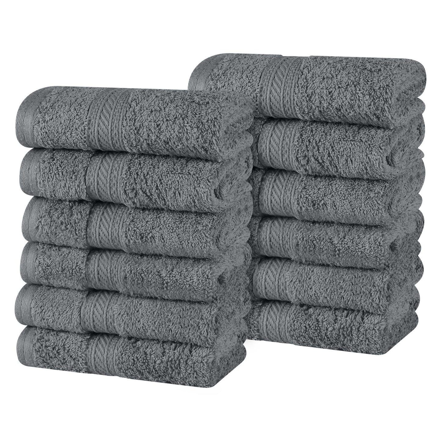 Atlas Cotton Absorbent Heavyweight Face Towel Washcloth Set of 12 - Gray