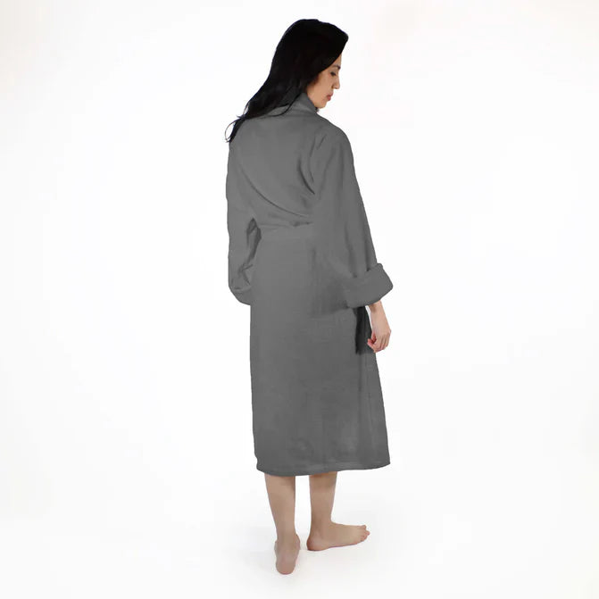 Classic Women's Bath Robe Turkish Cotton Bathrobe with Adjustable Belt - Gray