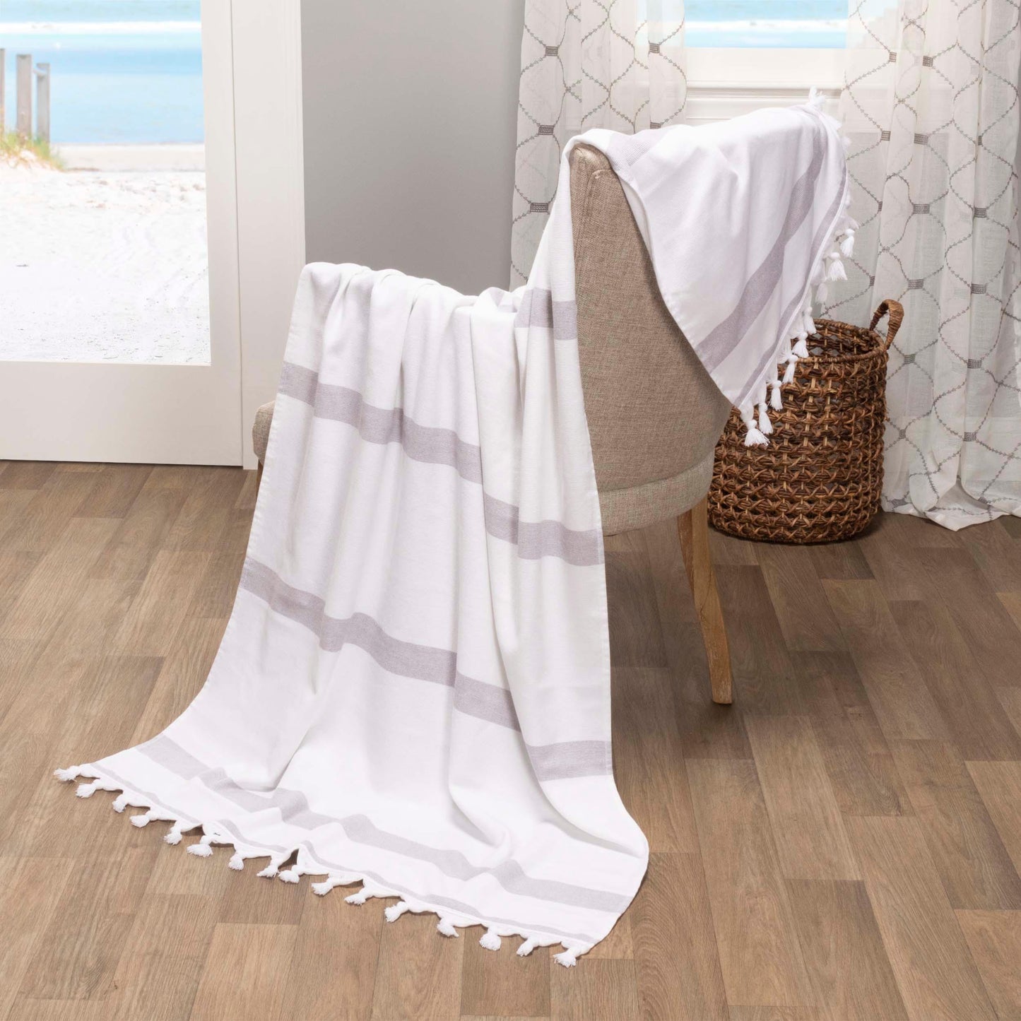 Tropical Cabana Stripe Fouta 2 Piece Beach Towel with Tassels