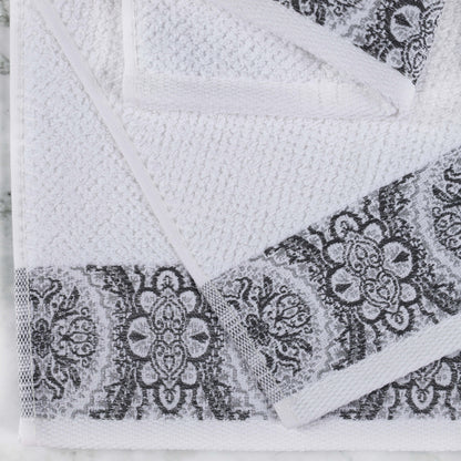 Medallion Cotton Jacquard Textured Face Towels/ Washcloths, Set of 12 - Gray