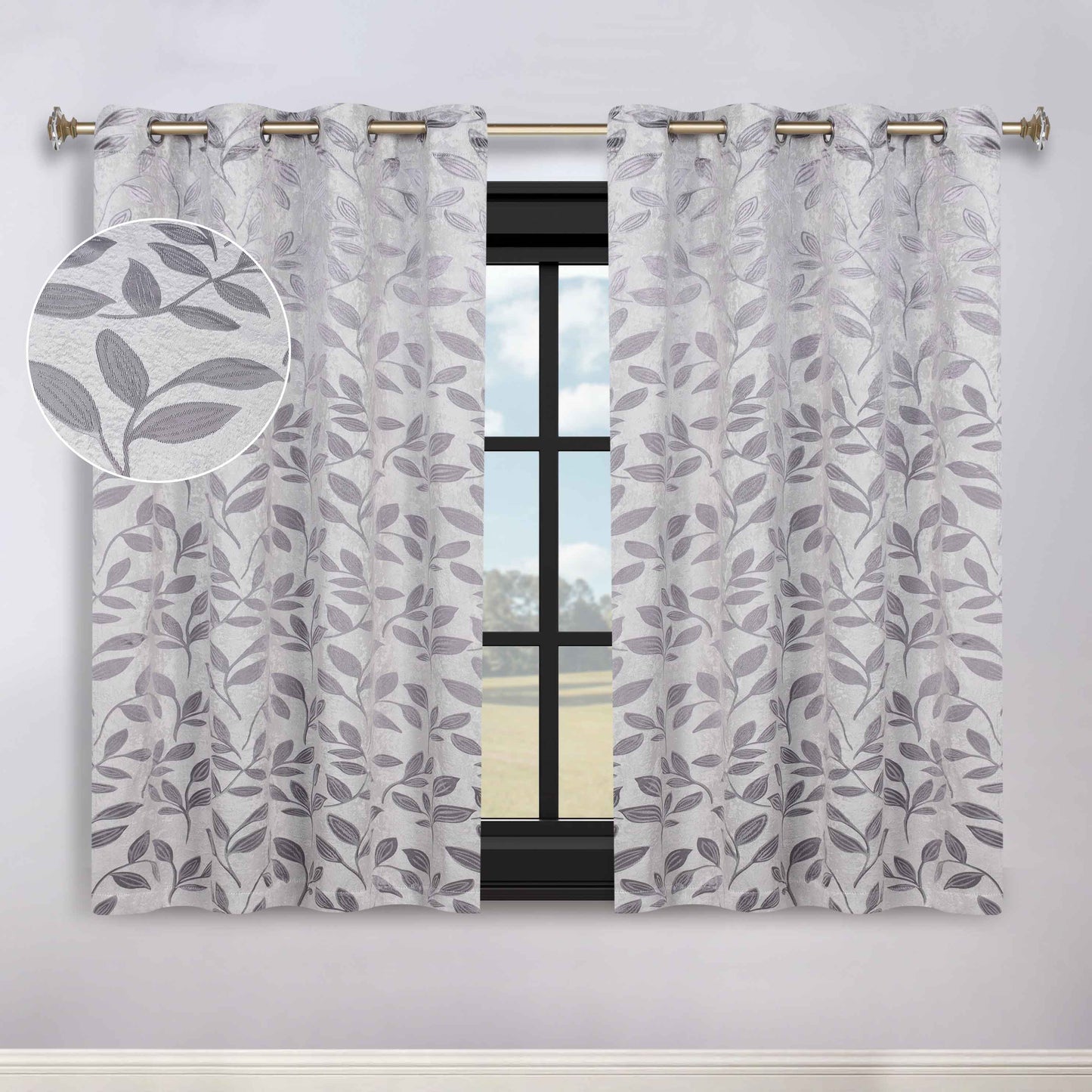Leaves Room Darkening Washable Blackout Curtain Panels, Set of 2